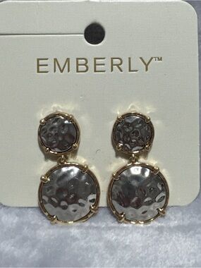 Emberly Gold-Tone Earrings with Hammered Gray Discs